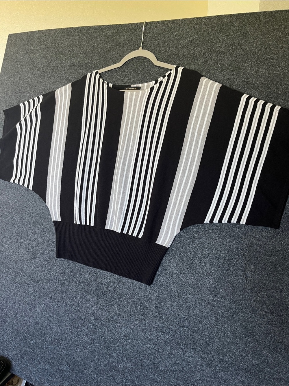Susan Lawrence Black and White Striped Dolman Sweater
